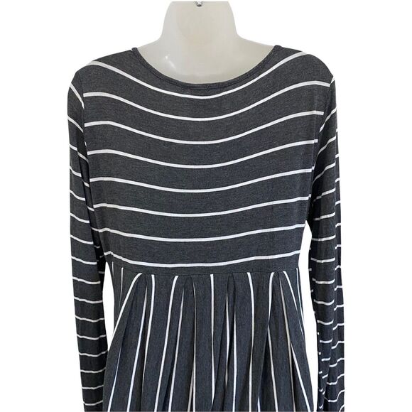 Ella Mara Large T-shirt Dress Long Sleeve Midi Striped Gray White - Picture 10 of 11